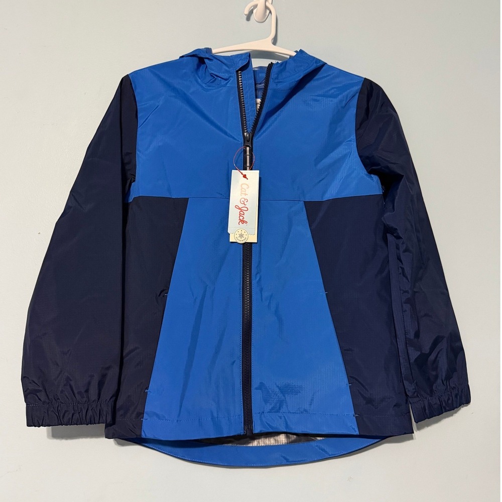 Cat & Jack Boy's M 8 Blue Colorblock Windbreaker Hooded Jacket 2352